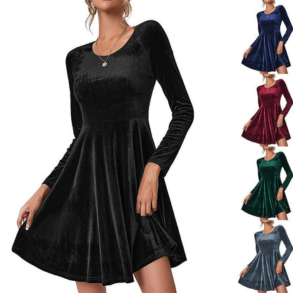 Damen Luxus Samtkleid Elegant Langärmlig - IdealeKleiden