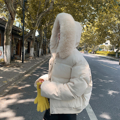 Damen Pufferjacke Warm Luxus Kunstpelz Kragen - IdealeKleiden