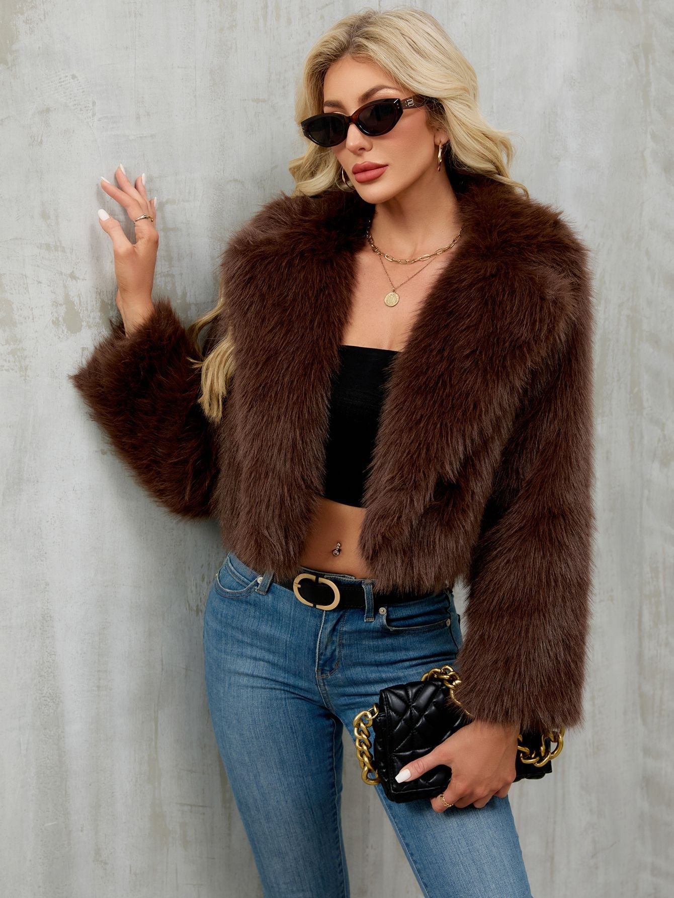 Damen Bolero Jacke Elegant Kunstfell