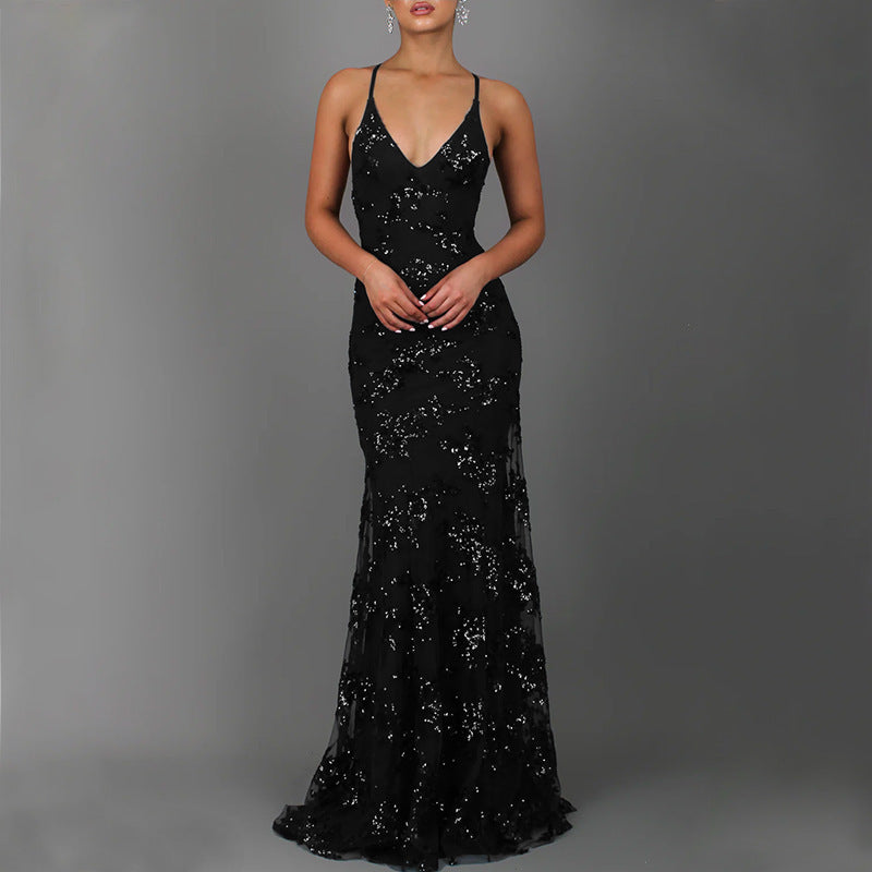 Glitzerndes Abendkleid DamenSexy Rückenausschnitt