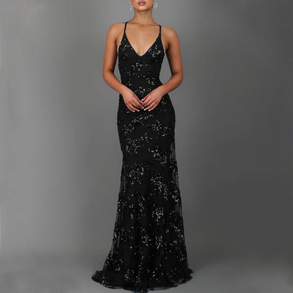 Glitzerndes Abendkleid DamenSexy Rückenausschnitt