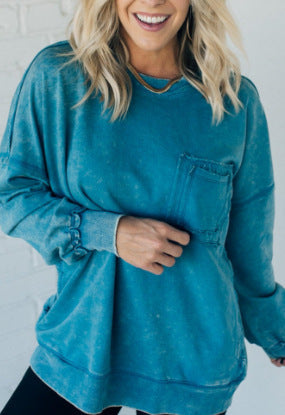 Damen Oversized Sweatshirt Bequem mit Taschen