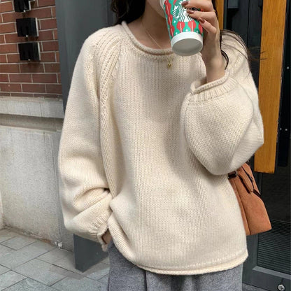 Damen Bequemer Oversized Pullover Weich Baumwolle