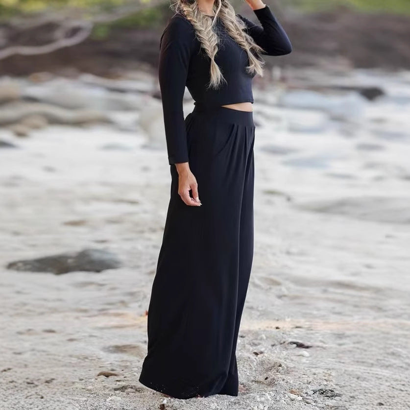 Damen Casual Set Cropped Top und Loose Hose