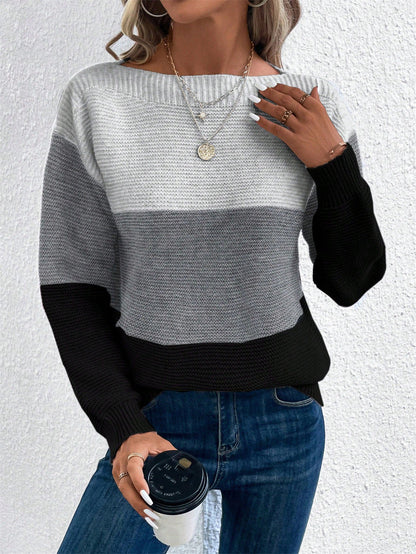 Damen Pullover Streifenmuster Elegantes Design