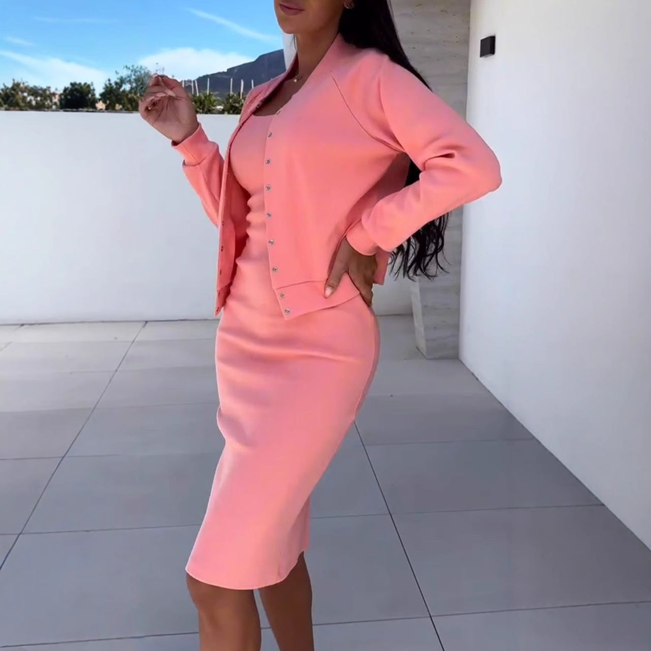 Elegantes Unterkleid Figurformend Midi Lang Ärmellos