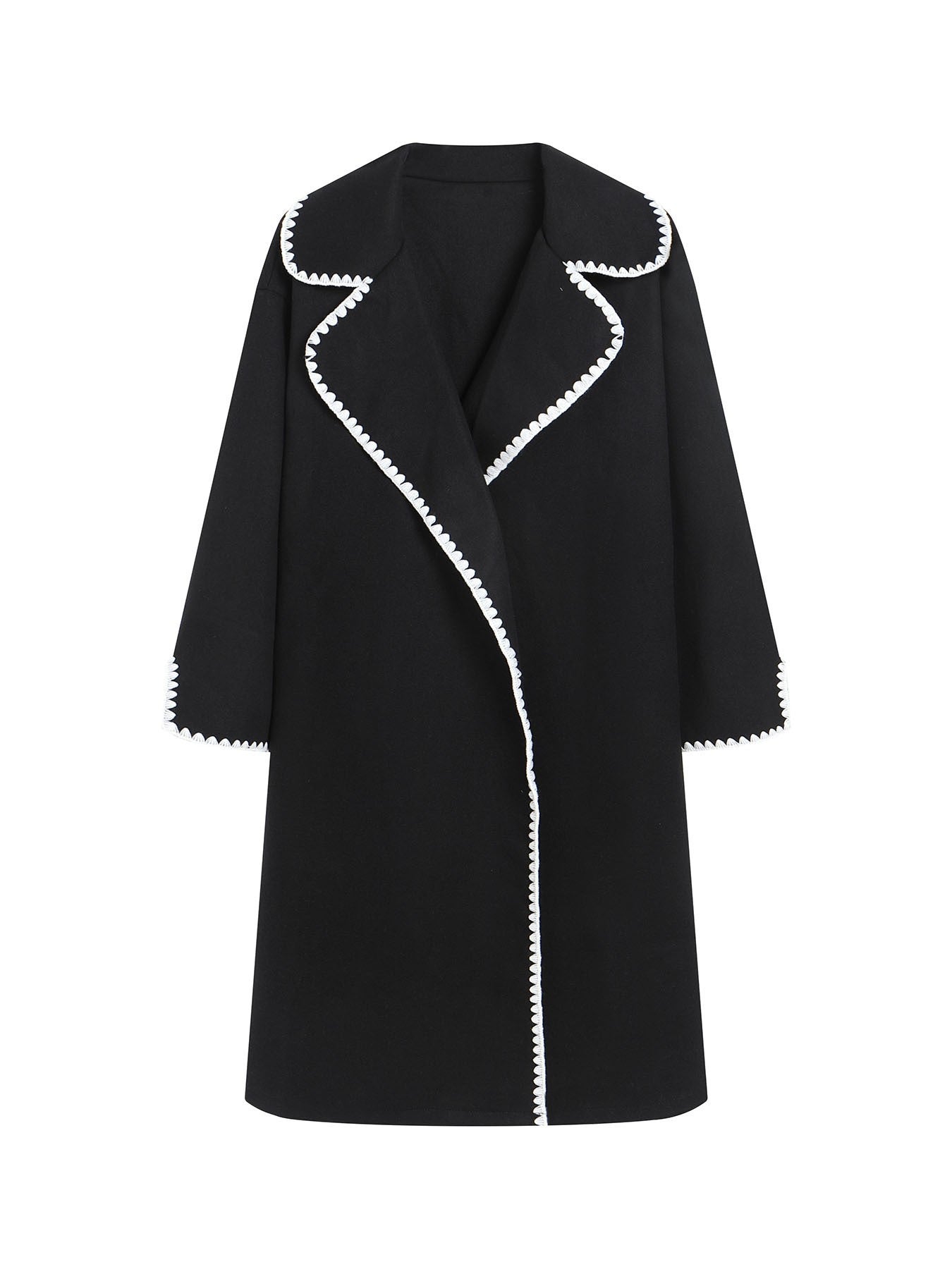 Windbreaker Wolllook Große Größen Offener Kragen Bestickt