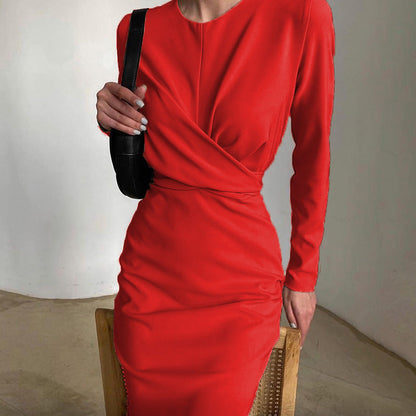 Damen Wickelkleid Elegant Langer Arm Fließender Schnitt