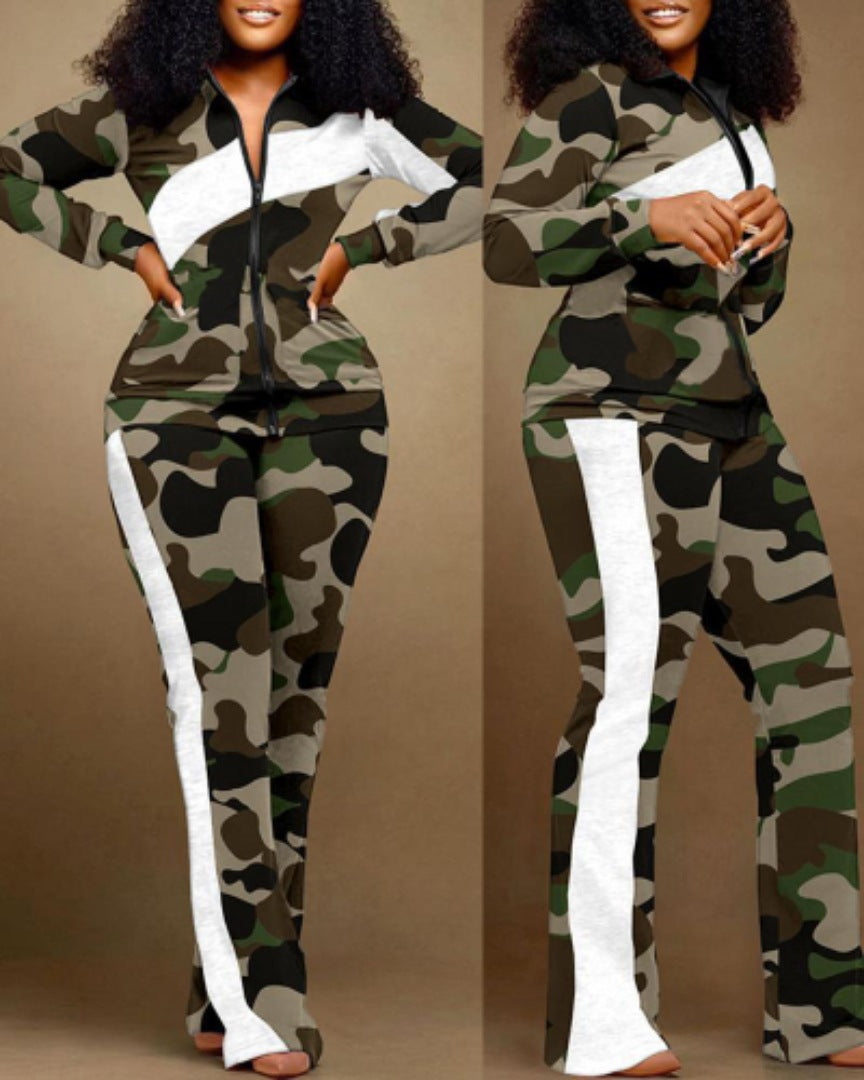Damen Sportset DenimStyle mit Reißverschluss und Hoher Taille