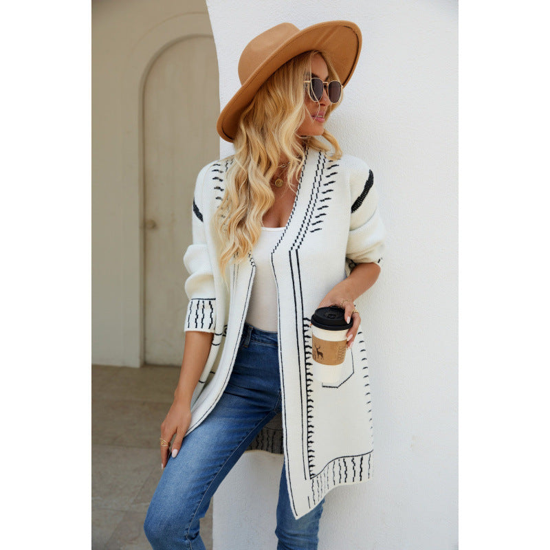 Übergröße Strickjacke Mittellang Weich Jacquard - IdealeKleiden