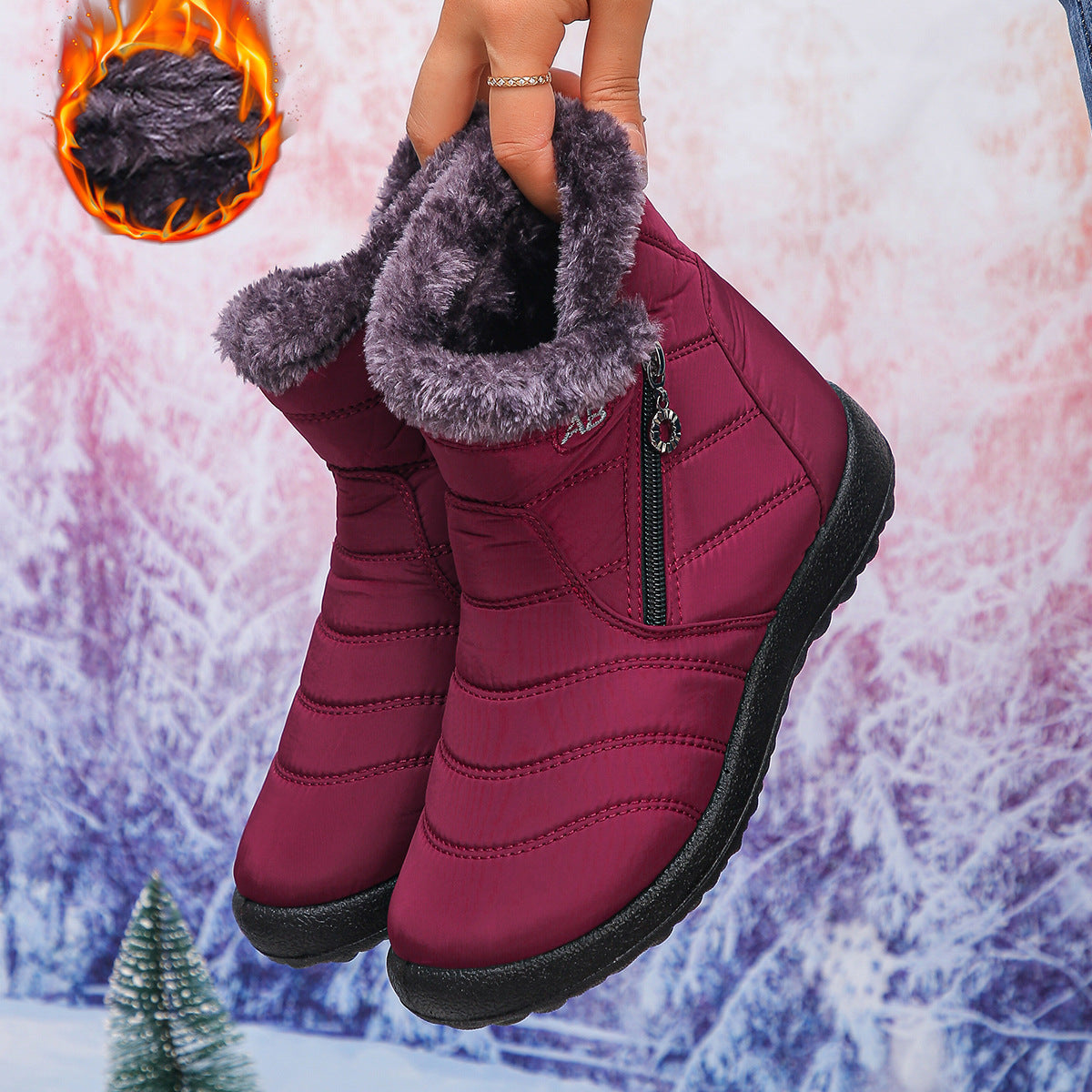 Damen Winterstiefel Warm Kuschelig Reißverschluss