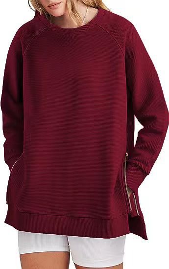 Damen Sweatshirt Bequem Mit Taschen Reißverschluss