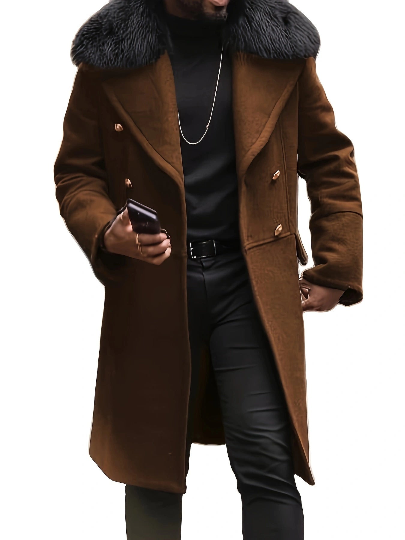 Herren Langmantel Elegantes Design Luxus Fellkragen