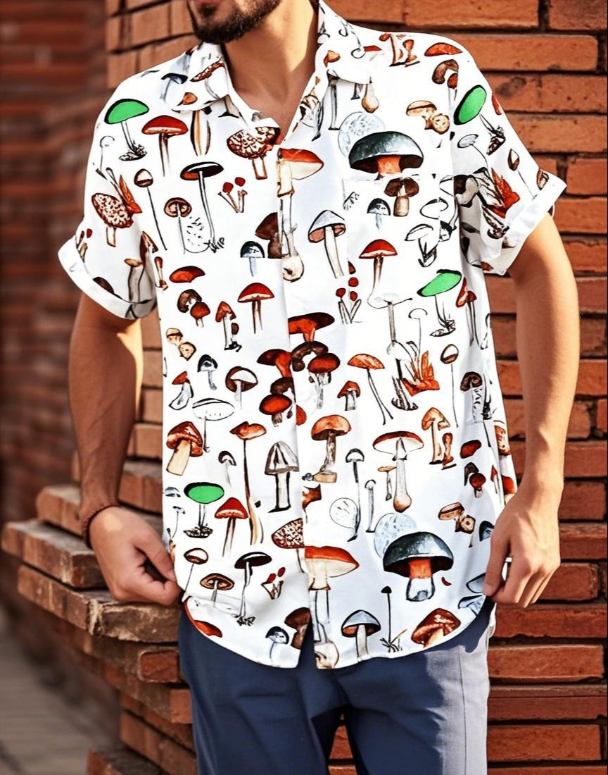 Herren T-Shirt Sommer Pilzmuster Atmungsaktiv