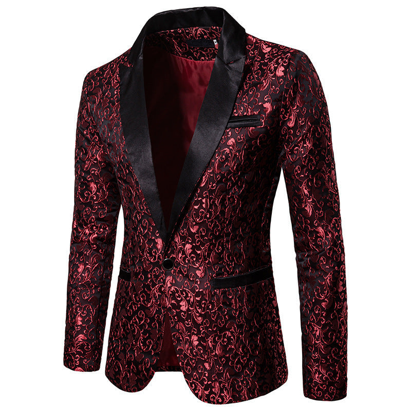 Herren Samt Blazer Elegant Muster Schwarz