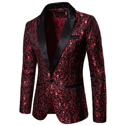 Herren Samt Blazer Elegant Muster Schwarz
