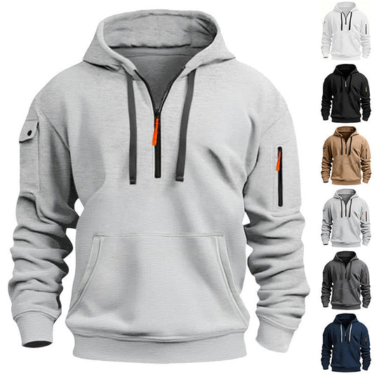 Herren Sportpullover Kapuze Reißverschluss Taschen - IdealeKleiden