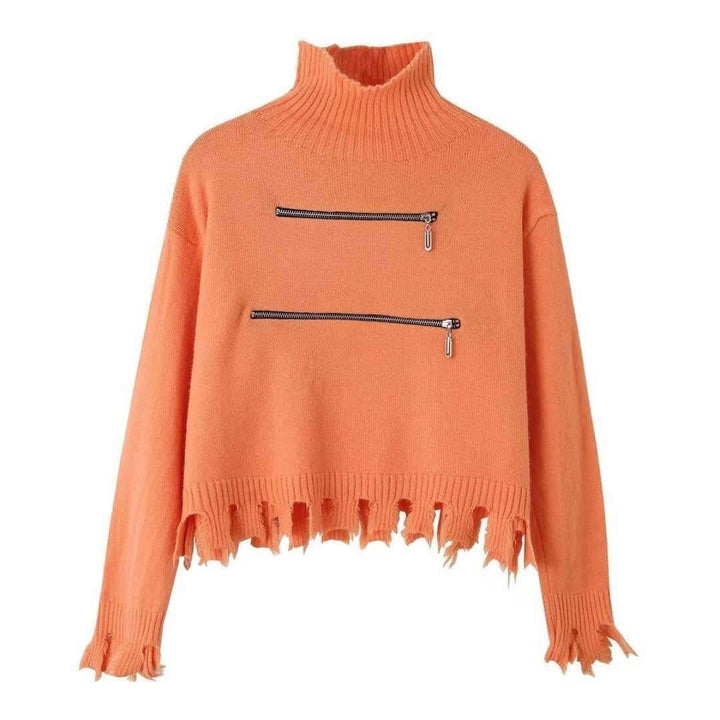 Damen Pullover Modern Asymmetrisch Fransig