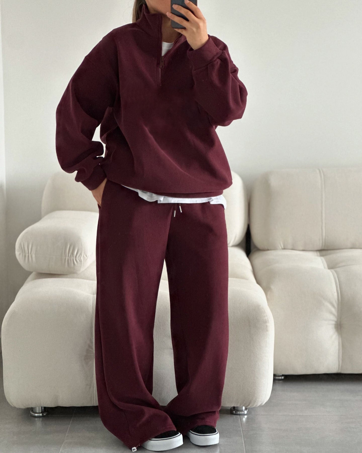 Damen Fleece Jogginganzug Stehkragen Reißverschluss