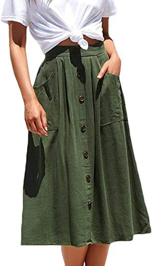 Damen Knielanger Rock Elegante Schnitt Mit Taschen