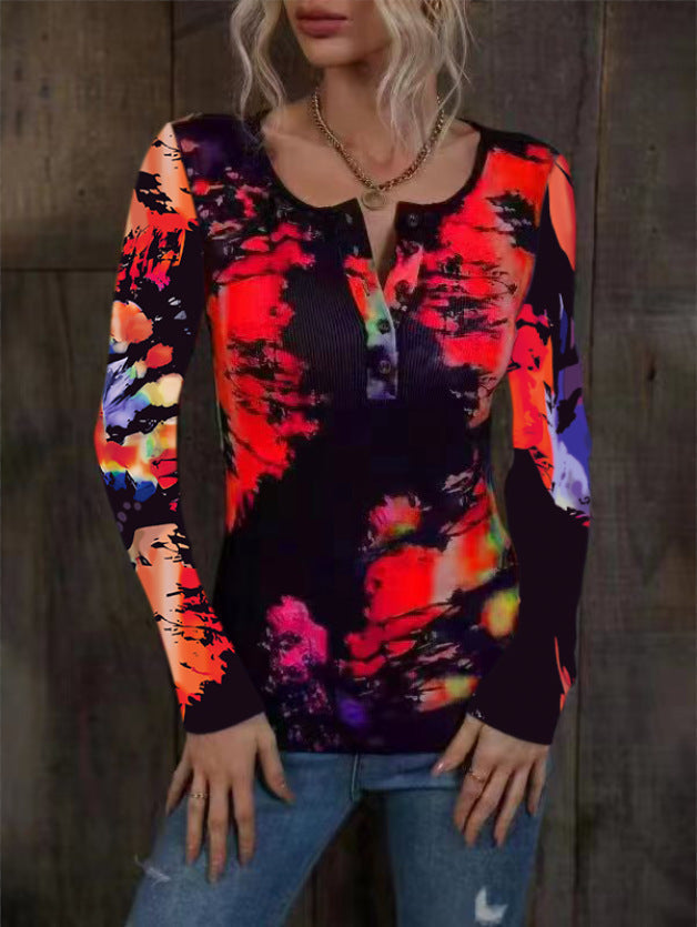 Damen Langarmshirt Bunt Farbverlauf Trendy