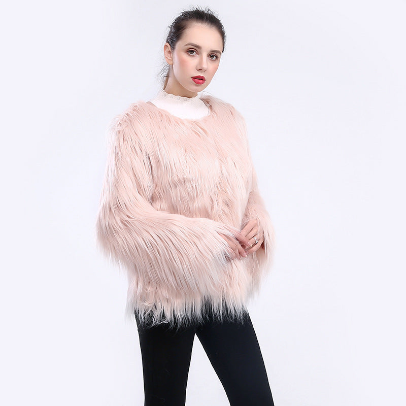 Damen Kunstfell-Mantel Weich Langärmlig Elegant