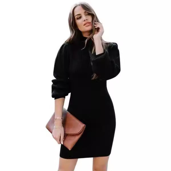 Damen Strickkleid Modern Ripp Muster Elegant