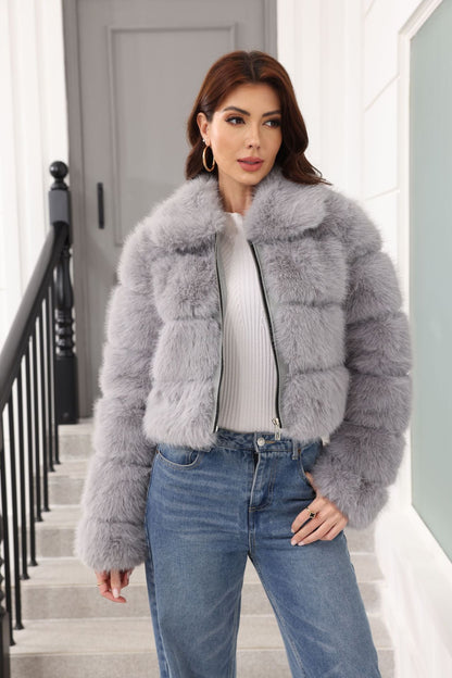 Damen Stylish Kunstpelz Winterjacke Trendy Damenmantel