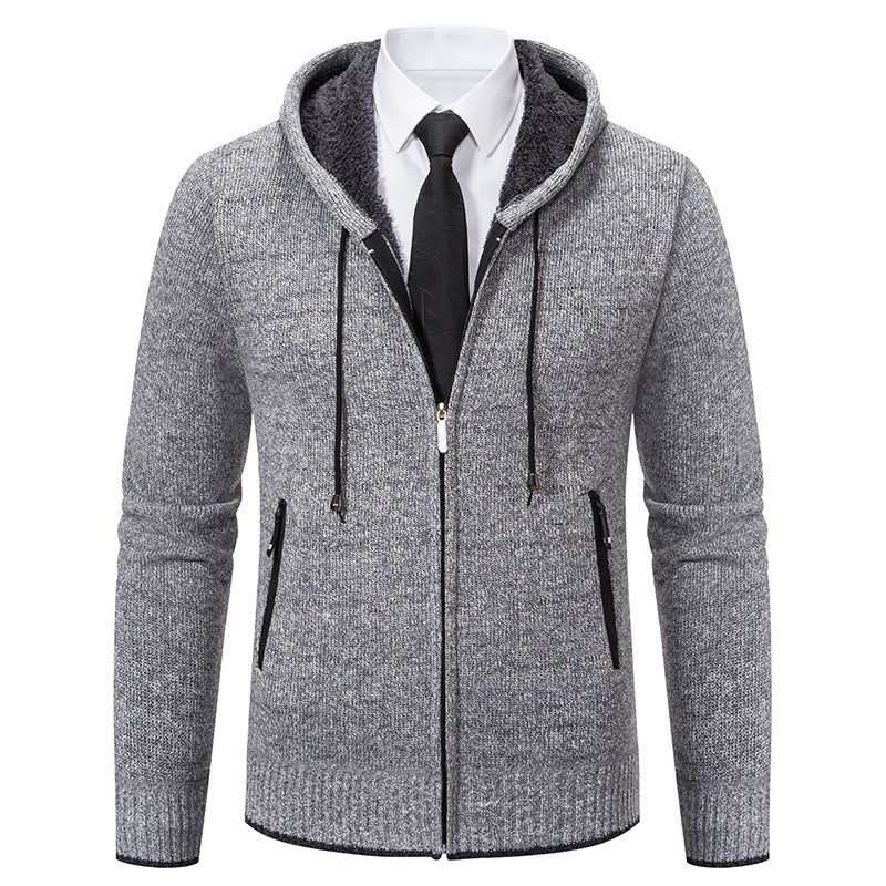 Herren Strickjacke Kapuze Weich Futter Winter - IdealeKleiden