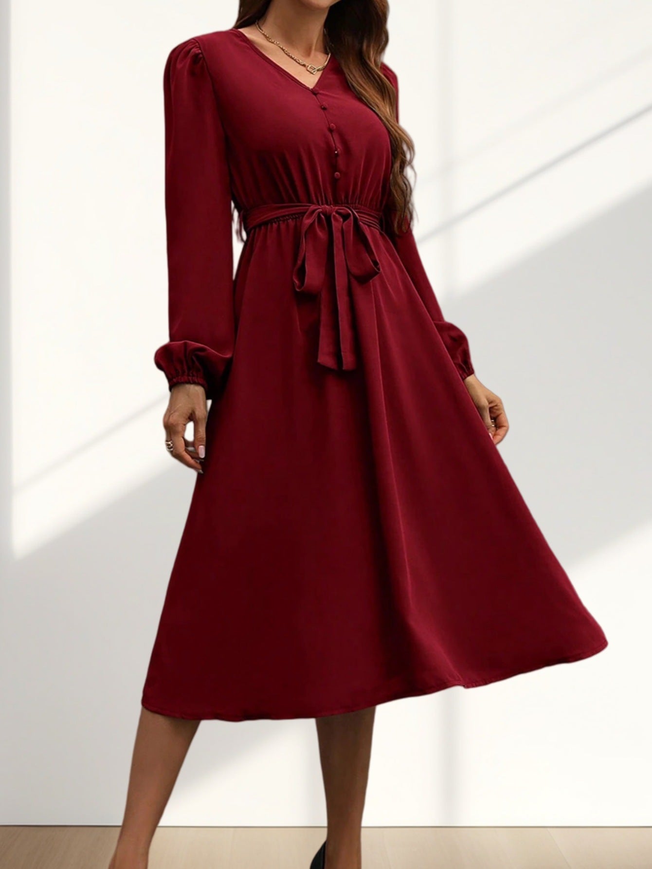 Damen Kleid Mit Gürtel Elegantes Design