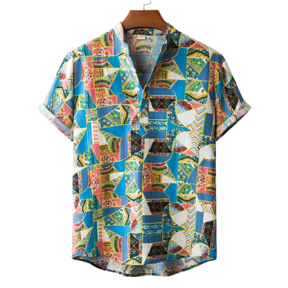 Herren Hemd Sommer Kurzarm Patchwork Style