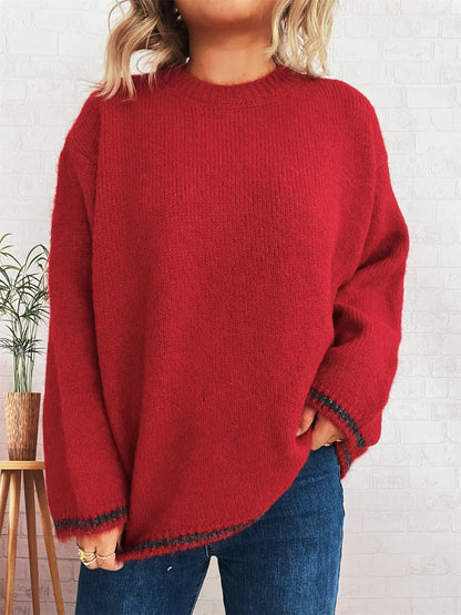 Damen Pullover Lässig Blockfarben Bequem