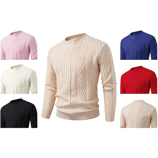 Herren Pullover Grobstrick Zopfmuster Rundhals - IdealeKleiden