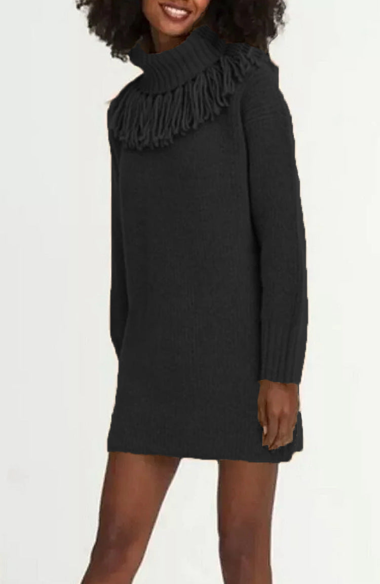 Damen Strickkleid Elegantes Design Mit Rollkragen