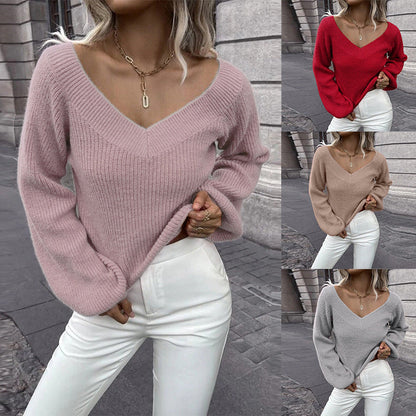 Damen Strickpullover V-Ausschnitt A-Line Ärmel Trendy Damenkleidung - IdealeKleiden