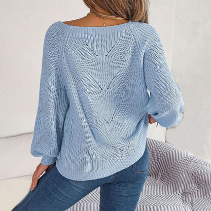 Bequemer Einfarbiger Strickpullover Für Damen - IdealeKleiden
