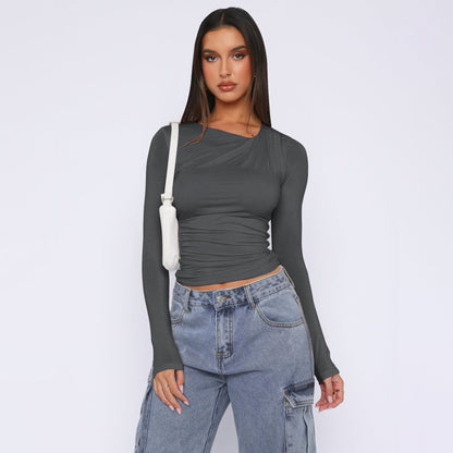 Damen Rippoberteil Asymmetrisch Elegantes Oberteil