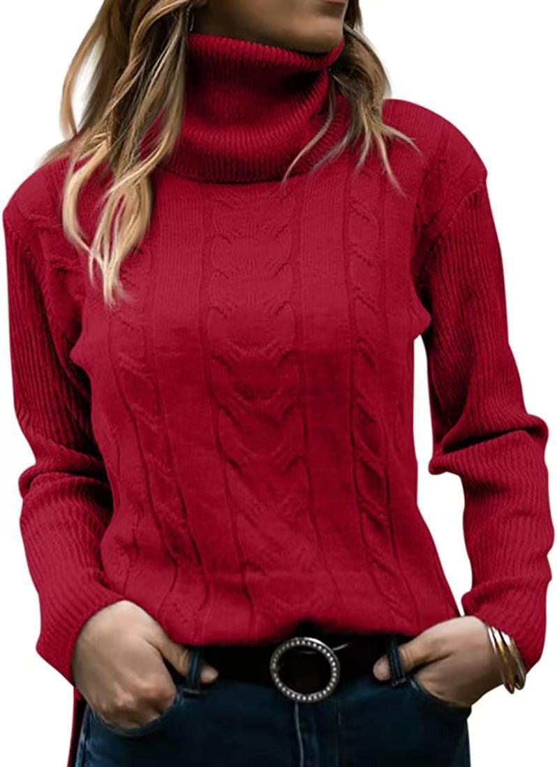 Damen Strickpullover Stehkragen Zopfmuster Elegent