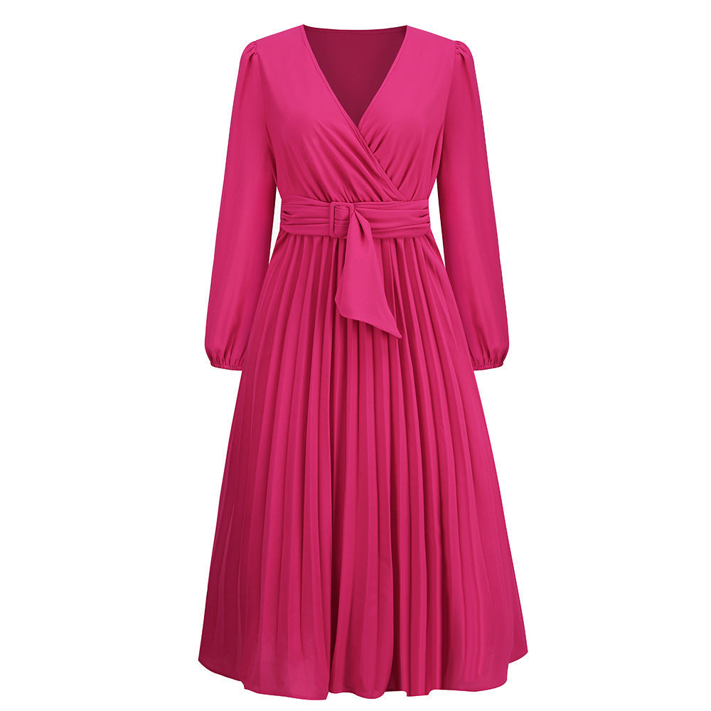 Damen Wickelkleid Elegant Faltenrock Schnürung