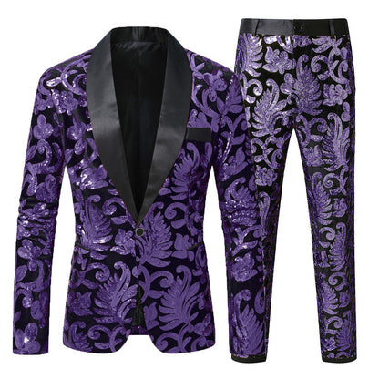 Herren Glitzer Anzug Set Elegant Abendgarderobe