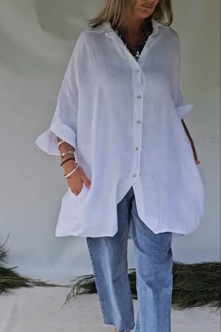 Damen Bluse Oversize Lässig Druckknopf