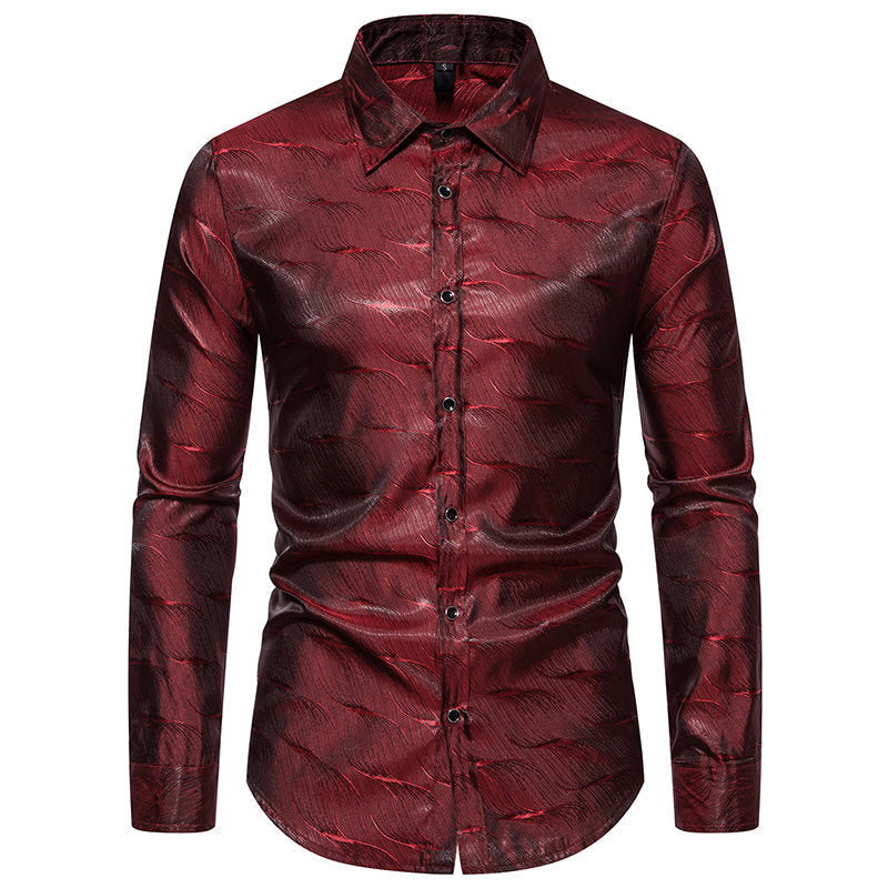 Herren Hemd Elegant Wellenmuster Langarm