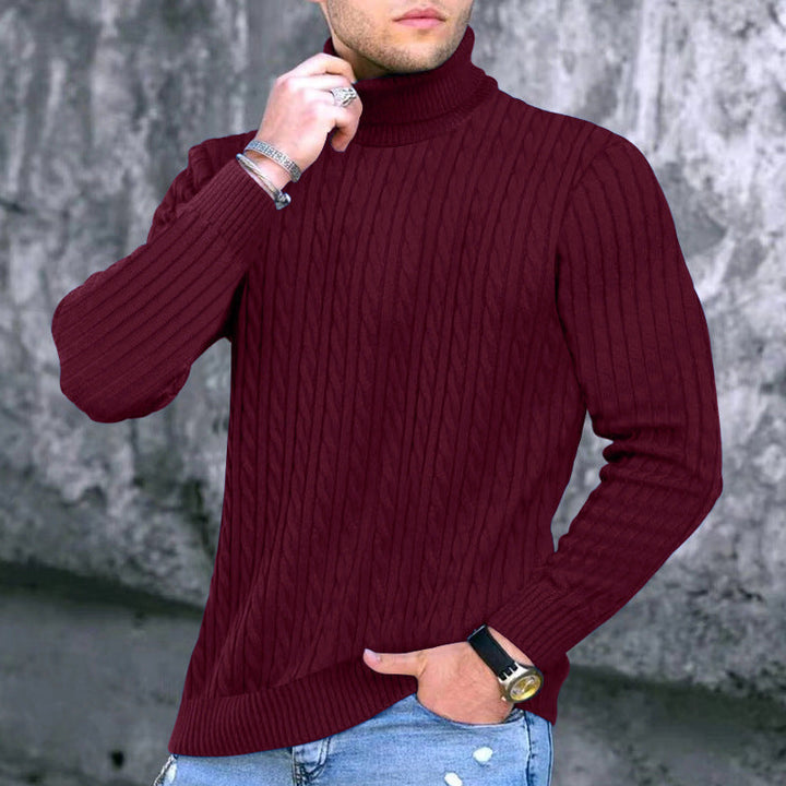 Herren Rollkragenpullover Elegantes Zopfmuster Design
