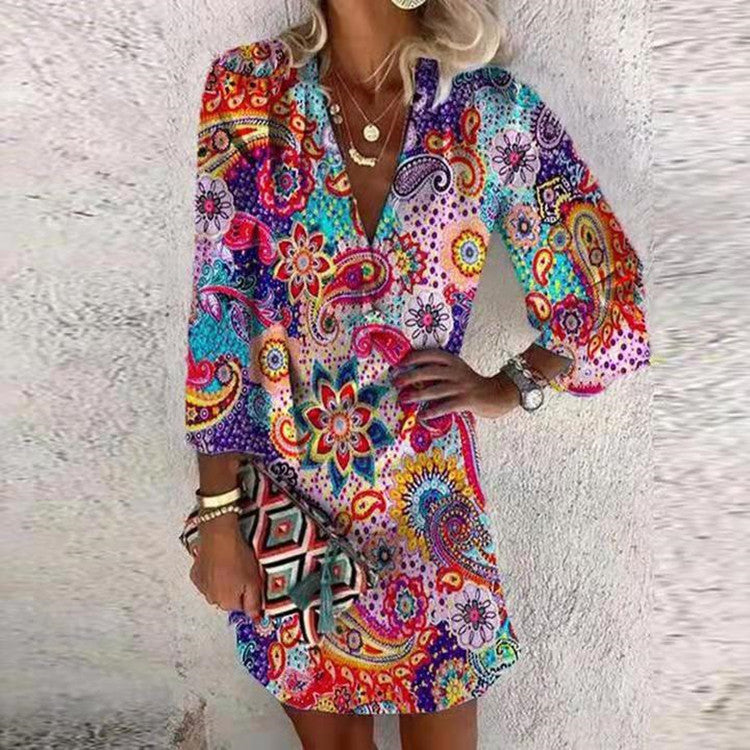 Damen Sommerkleid Paisley Muster Elegant - IdealeKleiden