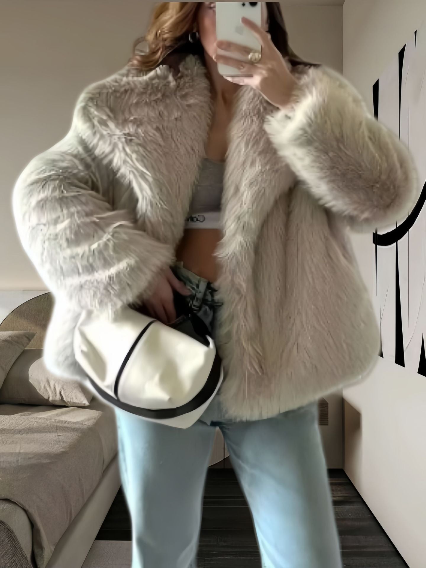 Damenweich Pelzjacke Elegant Lang