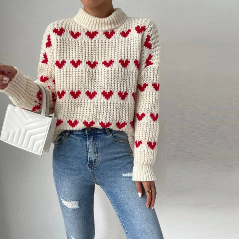 Herzstrick Pullover Romantisch Elegant