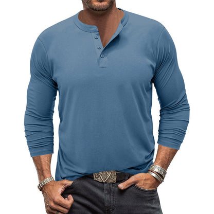 Herren Langarm T-Shirt Elegant Knopfleiste