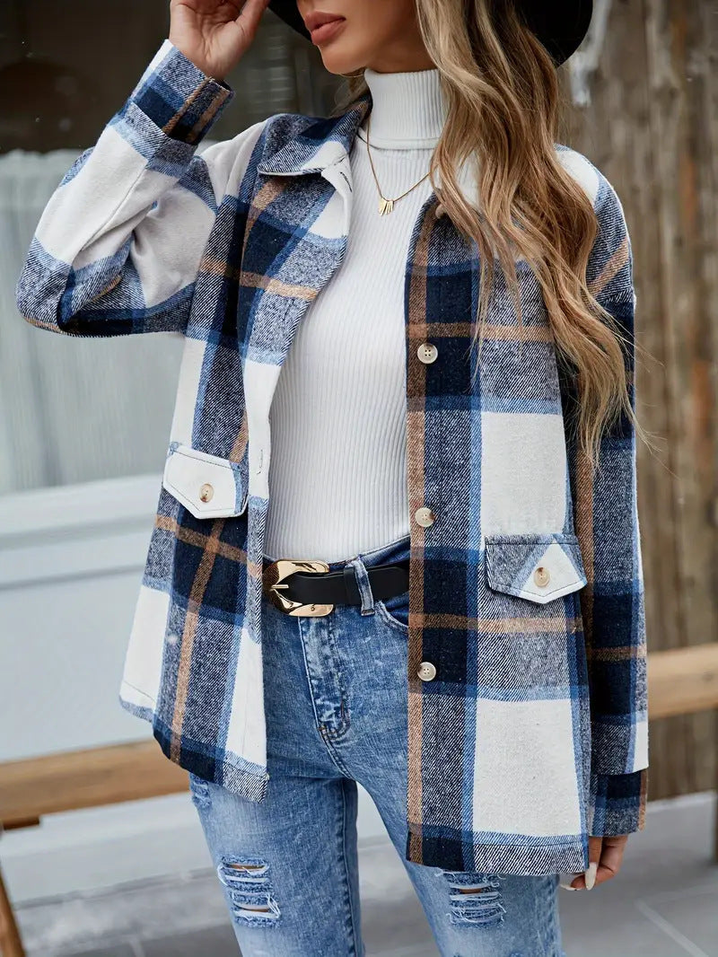 Damen Karo Overshirt Chic Übergröße