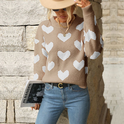 Damen Pullover Herz Muster Weite Passform
