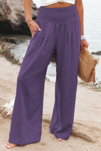Damen Leinenhose Bequem Weit Geschnitten Sommerhosentyp